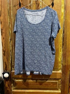 new directions Blue Patterned Short Sleeve Scoop Neck Top